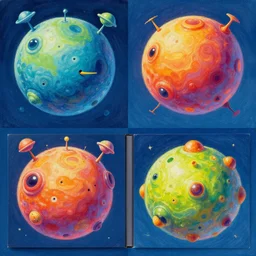 isometric bulbous alien planets in gouache detailed bright funny paintings rotated left rotated right props stylised hieronymus bosch stylised two shell cover album two shell cover album, cg art, highly detailed, 3 d objects, vibrant, ray tracing, 8 k resolution