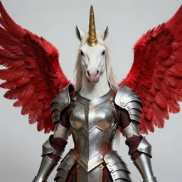 girl hybrid unicorn horn and red wings, armor, dressed, ultrarrealistic, high detail, fantasy classic digital art, style ted nasmith