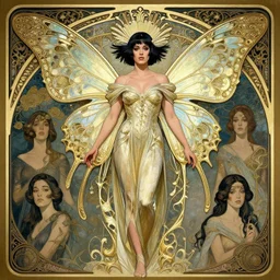 katy perry as a fairy with butterfly wings, intricate, elegant, d & d, powerful, fantasy, art nouveau, art by art by artgerm and greg rutkowski and ruan jia and peter polach
