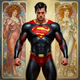 portrait of crossfit bodybuilder fitness sprinter superman!, futuristic detailed cyberpunk costume, red and black costume!!!, painted art by tsuyoshi nagano, greg rutkowski, artgerm, alphonse mucha, spike painting