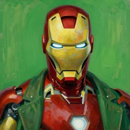 painting of portrait of ironman in the style of h. p. lovecraft, green / yellow tones