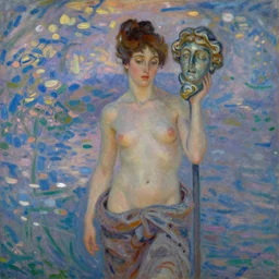 Prometheus in style of Salome with the Head of John the Baptist, background by Claude Monet