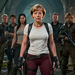 angela merkel as lara croft, sung choi, mitchell mohrhauser, maciej kuciara, johnson ting, maxim verehin, peter konig, final fantasy, mythical, 8 k photorealistic, cinematic lighting, hd, high details, atmospheric