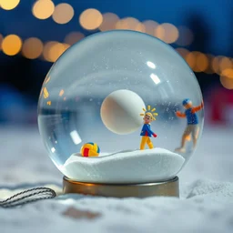 snow globe from walmart beach volleyball inside, depth of field, bokeh