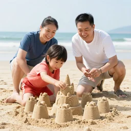little demon building a sandcastle, family picture
