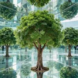 tree in an infinity mirror room