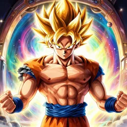 muscular anime man powers up going super saiyan in the hyperbolic time chamber, ultrafine hyperrealistic detailed face illustration by kim jung gi, irakli nadar, intricate linework, sharp focus, bright colors, matte, octopath traveler, final fantasy, unreal engine highly rendered, global illumination, radiant light, intricate rainbow environment