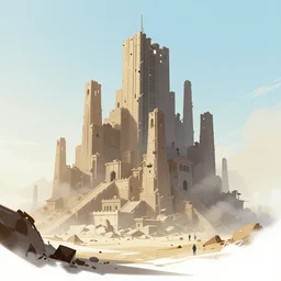 lost city by atey ghailan, by greg rutkowski, by greg tocchini, by james gilleard, by joe fenton, by kaethe butcher, dynamic lighting, gradient light blue, brown, blonde cream and white color scheme, grunge aesthetic