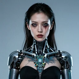 grainy photo of an ugly woman, wearing bionic implants, cyborg!! criminal!!, (((((high tech, circuit boards)))))