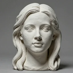 sculpture of a beautiful, sweet girl as face Kate Beckinsale, full-length symmetrical facial features in white clay cinematographic rendering