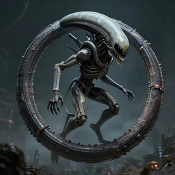 xenomorphe on spiral with mechanical alien, giger