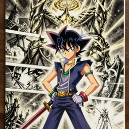 anime, manga drawing of yugi muto versus sauron from lotr lord of the rings, yu - gi - oh art
