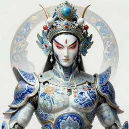 portrait of a chinese masculine male cyberpunk machine, machine face, upper half portrait, decorated with chinese opera motifs, muscular arms, asian, fine china, wuxia, traditional chinese art, intricate, elegant, highly detailed, symmetry, headpiece, digital painting artstation concept art smooth sharp focus illustration, art by artgerm and greg rutkowski alphonse mucha 8 k