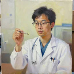 a photo of a doctor!!!! painting a painting of himself!!!! painting a painting of himself!!!!, 8 k 8 5 mm f 5. 6