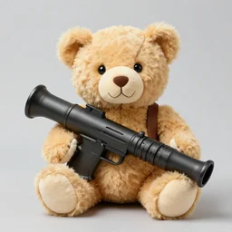 A teddy bear holding a bazooka