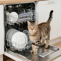 cat in the dishwasher