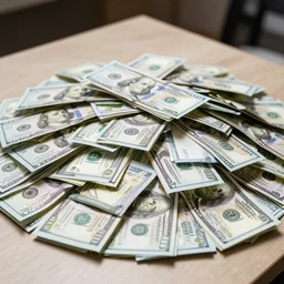 A large pile of cash on the table.