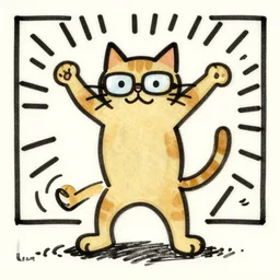 a dancing cat with glasses by keith haring, detailed