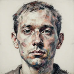 a painting of a face that's been scribbled out in biro. in the style of laszlo moholy - nagy and noriyoshi ohrai, trending on artstation, highly detailed, ultrarealistic, digital art
