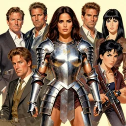 muscular beautiful salma hayek wearing steel armor  tombow artwork greg staples , dug stanat,  norman rockwell , christophe young eytan zana , rumiko takahashi ,