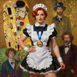 highly detailed oil painting of female bodybuilder zarya from overwatch wearing a cute maid outfit, very intricate, cinematic lighting, award - winning, the good spirit of god, by roberto ferri, by tom bagshaw, by j. c. leyendecker and klimt, beautiful cinematic light, american romanticism, by austin osman spare, artstation, cgsociety, official art,