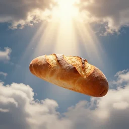 a bread assending to heaven, dazzling light in the background n - 8