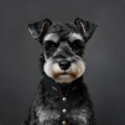 portrait of stoic looking miniature schnauzer, military uniform, black fir, white eyebrows, fantasy, intricate, elegant, highly detailed, centered, dark, smokey, charcoal painting, digital painting, artstation, concept art, smooth, sharp focus, illustration, art by greg rutkowski
