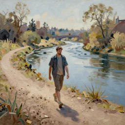 dusty walks along the river, intricate oil painting by greg rutkowski, trending on artstation
