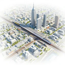 2 0 4 5 train station city landscale, concept art, illustration, highly detailed, artwork, hyper realistic, in style of james paick