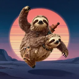 sloth as defcon character, digital illustration portrait design, by android jones and greg rutkowski, retrowave color scheme, detailed, cinematic lighting, wide angle action dynamic portrait