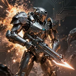 armored core 4, rifle, laser blade, fantasy, circuitry, explosion, dramatic, intricate, artstation, concept art, smooth, sharp focus, illustration, by john carpenter octane render
