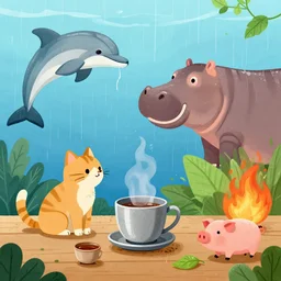cat, dog, fish, hippo, dorphin, air, metal, cup, wood, tea, pig, fire, leaf, house, noddel, girl, chill, rain