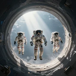 3 astronaut in flying saucer traveling through worm hole, cinematic lighting, hyperdetailed, 8 k realistic, symmetrical, global illumination, radiant light, love and mercy, frostbite 3 engine, cryengine, doff, trending on artstation, digital art, crepuscular ray