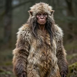 “ pretty hairy fur very primitive Neanderthal woman posing as a model”