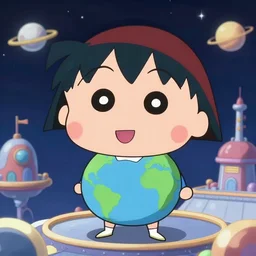 chibi, anime portrait of earth - chan!!! on space, arts station, ( ( ( blurred ) ) ), high quality, cinematic!!! light reflections!!! post - processing effects!!!