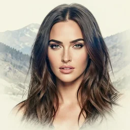 megan fox face mash updouble exposure effect beautiful mountain scenery, medium sized tattoo sketch, amazing detail, trending on pinterest, in the style of brandon kidwell