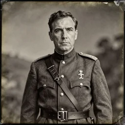 Civil War General Arnold Schwarzenegger, old photo, worn and faded, wet-plate photography