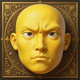 portrait of a yellow emoji in heightened detail, poised, intense emotion, detailed facial expression, detailed surroundings, intricate, elegant, highly detailed, centered, digital painting, artstation, concept art, smooth, sharp focus