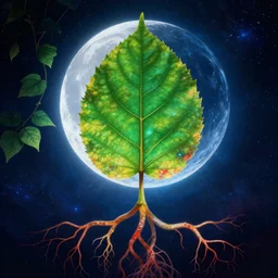 leaf moon night vine leaves magic roots vivid beautiful psychedlic shamanic infinite