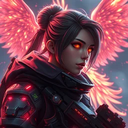 girl wearing tactical gear, fine details, intricate lights, phoenix, bio luminescent, plasma, by ruan jia and artgerm and range murata and wlop and ross tran and william - adolphe bouguereau and beeple. key art. fantasy illustration. award winning, artstation, intricate details, realistic, hyperdetailed, 8 k resolution.