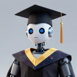 professional illustration of the robot in graduation hat, sharp, hyperrealism rendered in blender and octave render 4K