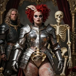 character portrait of rubenesque woman onoskeleton with harelequin icthyosis wearing knightly armor from mortal shell, scorn game, by h r geiger and beksinski, grim dark orientalism, rembrandt, cg society, tone mapping, global illumination