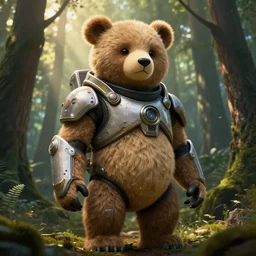 Crysis Nanosuit worn by a fluffy teddybear, a forest with rays of light coming through the canopy, masterpiece, dystopian, sci-fi, extremely detailed, digital painting, sculpted in zbrush, artstation, concept art, smooth, sharp focus, illustration, chiaroscuro lighting, golden ratio, incredible art, artgerm, greg rutkowski, alphonse mucha, simon stalenhag, carravaggio