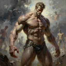 muscular male undead cyborg, muscle, painting by gaston bussiere, craig mullins, greg rutkowski, yoji shinkawa