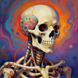 a psychedelic portrait of omin dran biomechanical skeletal, vibrant color scheme, highly detailed, in the style of romanticism, cinematic, artstation, moebius, greg rutkowski