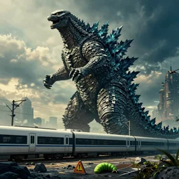 🚊🔺🐛😩🛂 in the style of a godzilla movie poster