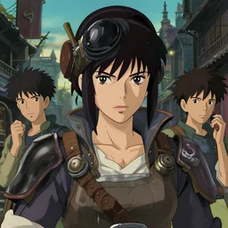 a film still portrait of a confident butcher dieselpunk diesel woman warrior, finely detailed features, closeup at the faces, perfect art, at an ancient city, gapmoe yandere grimdark, trending on pixiv fanbox, painted by greg rutkowski makoto shinkai takashi takeuchi studio ghibli, akihiko yoshida