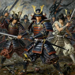 baroque oil painting of key visual samurai battle, japanese armor, rain, brutalist fantasy, realism, rule of thirds golden ratio, fake detail, trending pixiv fanbox, acrylic palette knife, style of makoto shinkai takashi takeuchi yoshiyuki sadamoto greg rutkowski chiho aoshima