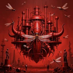 only with red, a giant weird industrial plant hive made out of isopod dragonflies, in the style of beksinski, by edward hopper and rodcenko and yue minjun and cory loftis, intricate and epic composition, red by caravaggio, highly detailed, masterpiece, red light, artstation, art nouveau