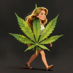 Cannabis leaf character goes for a walk. caricature illustrated by Ralph McQuarrie